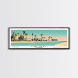 Long Beach California Panoramic Painting, Mid Century Modern Framed Canvas Print, Retro Pop Art Travel Poster, Office Decor