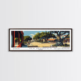 New Braunfels Texas Panoramic Painting, Mid Century Modern Framed Canvas Print, Retro Pop Art Travel Poster, Home Wall Art