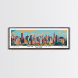 New York New York Panoramic Painting, Mid Century Modern Framed Canvas Print, Retro Pop Art Travel Poster, City Art, Office Wall Decor, Living Room Art