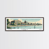 Peoria Illinois Panoramic Painting, Mid Century Modern Framed Canvas Print, Retro Pop Art Travel Poster, City Art, Office Wall Decor, Living Room Art