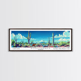 Scottsdale Arizona Panoramic Painting, Mid Century Modern Framed Canvas Print, Retro Pop Art Travel Poster, Wall Hanging for Home Decor