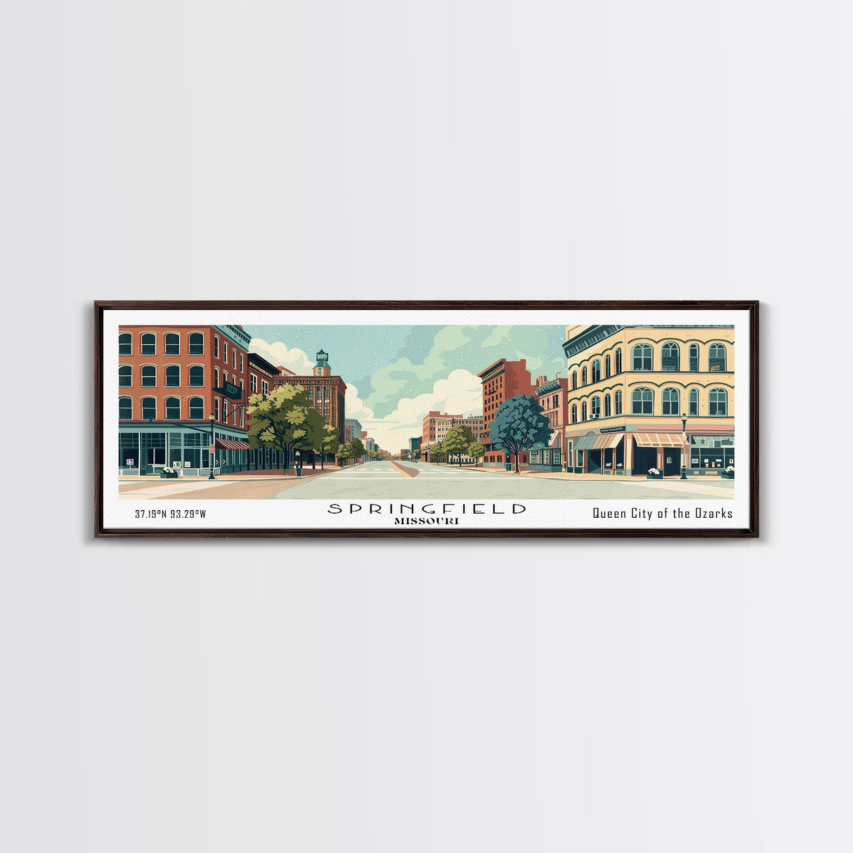 Springfield Illinois Panoramic Art, Mid Century Modern Framed Canvas Print, Retro Pop Art Travel Poster, Office Wall Art, Home Decoration