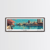 Chicago Illinois Panoramic Painting, Framed Canvas Print, Mid Century Modern Wall Art, Retro Pop Art Travel Poster, Office Decor, City Art