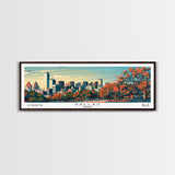 Dallas Texas Panoramic Painting, Framed Canvas Print, Mid Century Modern Wall Art, Retro Pop Art Travel Poster, Home Decor, City Art