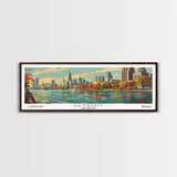 Detroit Michigan Panoramic Painting, Framed Canvas Print, Mid Century Modern Wall Art, Retro Pop Art Travel Poster, Office Decor, City Art