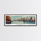 Jersey City New Jersey Panoramic Painting, Framed Canvas Print, Mid Century Modern Wall Art, Retro Pop Art Travel Poster, Cityscape Decor, Office Wall Art, Home Decor