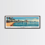 Long Beach California Panoramic Wall Art, Mid Century Modern Framed Canvas Print, Retro Pop Art Travel Poster, Living Room, Gift Idea