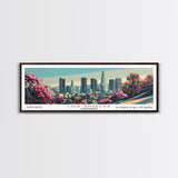 Los Angeles California Mid Century Modern Framed Canvas Print, Retro Pop Art Travel Poster, Home Decor, City Art, Panoramic Painting