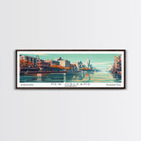 New Orleans Louisiana Panoramic Painting, Mid Century Modern Framed Canvas Print, Retro Pop Art Travel Poster, Home Decor, Living Room Art