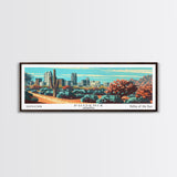 Phoenix Arizona Panoramic View, Mid Century Modern Framed Canvas Print, Retro Pop Art Travel Poster, Living Room Wall Decor