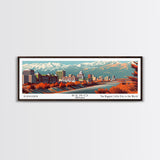 Reno Nevada Panoramic Painting, Mid Century Modern Framed Canvas Print, Retro Pop Art Travel Poster, Living Room Wall Decor