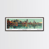 Sacramento California Panoramic Painting, Mid Century Modern Framed Canvas Print, Retro Pop Art Travel Poster, Cityscape, Home Decor, Office Wall Art