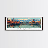 Salt Lake City Utah Panoramic Wall Art, Mid Century Modern Framed Canvas Print, Retro Pop Art Cityscape, Travel Poster, Living Room Decor