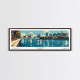 Tampa Florida Panoramic Wall Art, Mid Century Modern Framed Canvas Print, Retro Pop Art Cityscape, Travel Poster, Living Room Decor