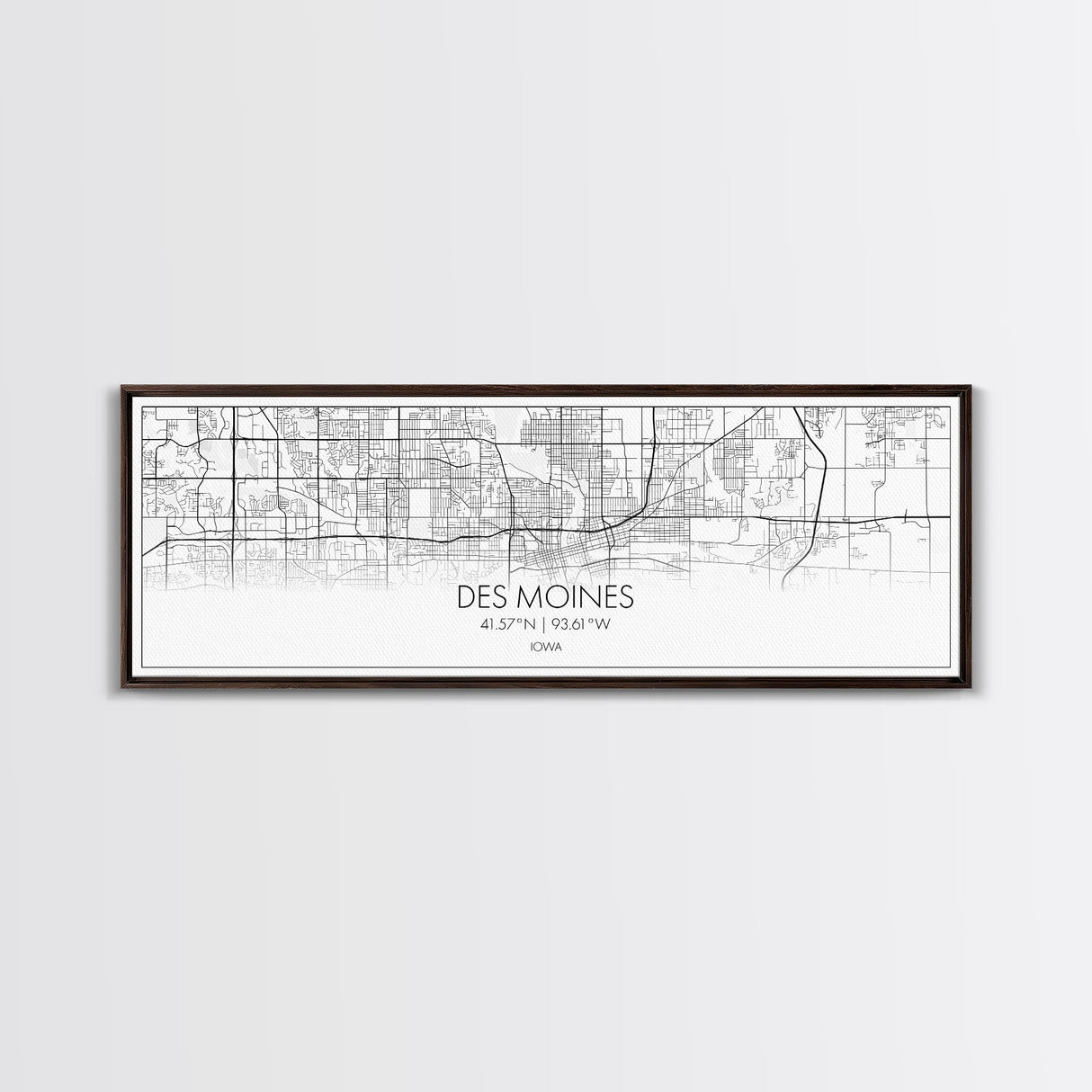 Panoramic Des Moines City Map, Iowa Art, Map Print, Minimalist Wall Art, Canvas Art, Housewarming Gift, Street Map Art, Closing Gift