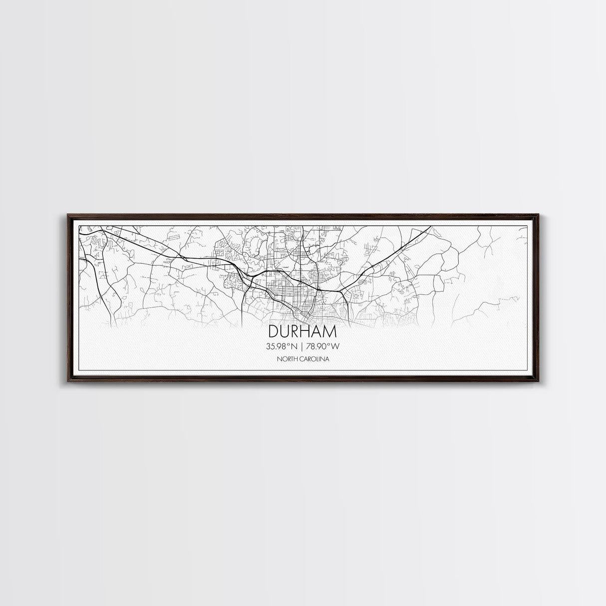 Panoramic Durham City Map, North Carolina Art, Map Print, Minimalist Wall Art, Canvas Art, Housewarming Gift, Street Map Art, Closing Gift