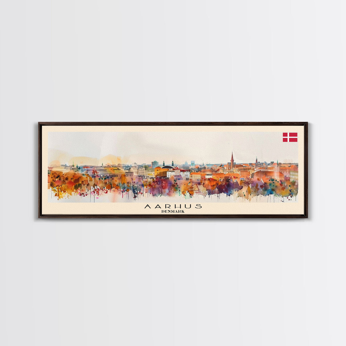 Aarhus Denmark Panoramic Travel Poster, Framed Canvas Print or Metal Wall Art, Travel Art, Home Decor, Panoramic Painting, Midcentury Art