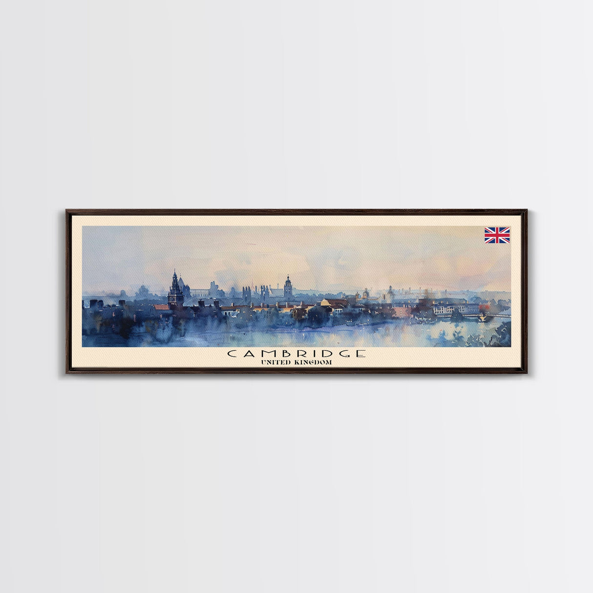 Cambridge United Kingdom Travel Print Wall Art, Panoramic City Art, Travel Art, Wall Decor, Vacation Gift, Framed Canvas Print Or Metal Art