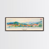 Pécs Hungary Panoramic Travel Poster, Framed Canvas Print or Metal Wall Art, Travel Art, Home Decor, Panoramic Painting, Midcentury Art