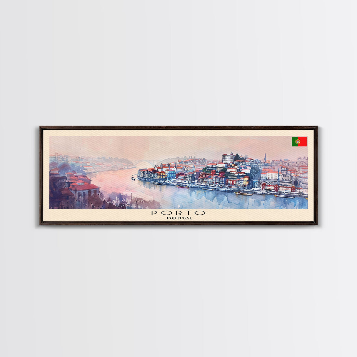 Porto Portugal Panoramic Travel Poster, Framed Canvas Print or Metal Wall Art, Travel Art, Home Decor, Panoramic Painting, Midcentury Art