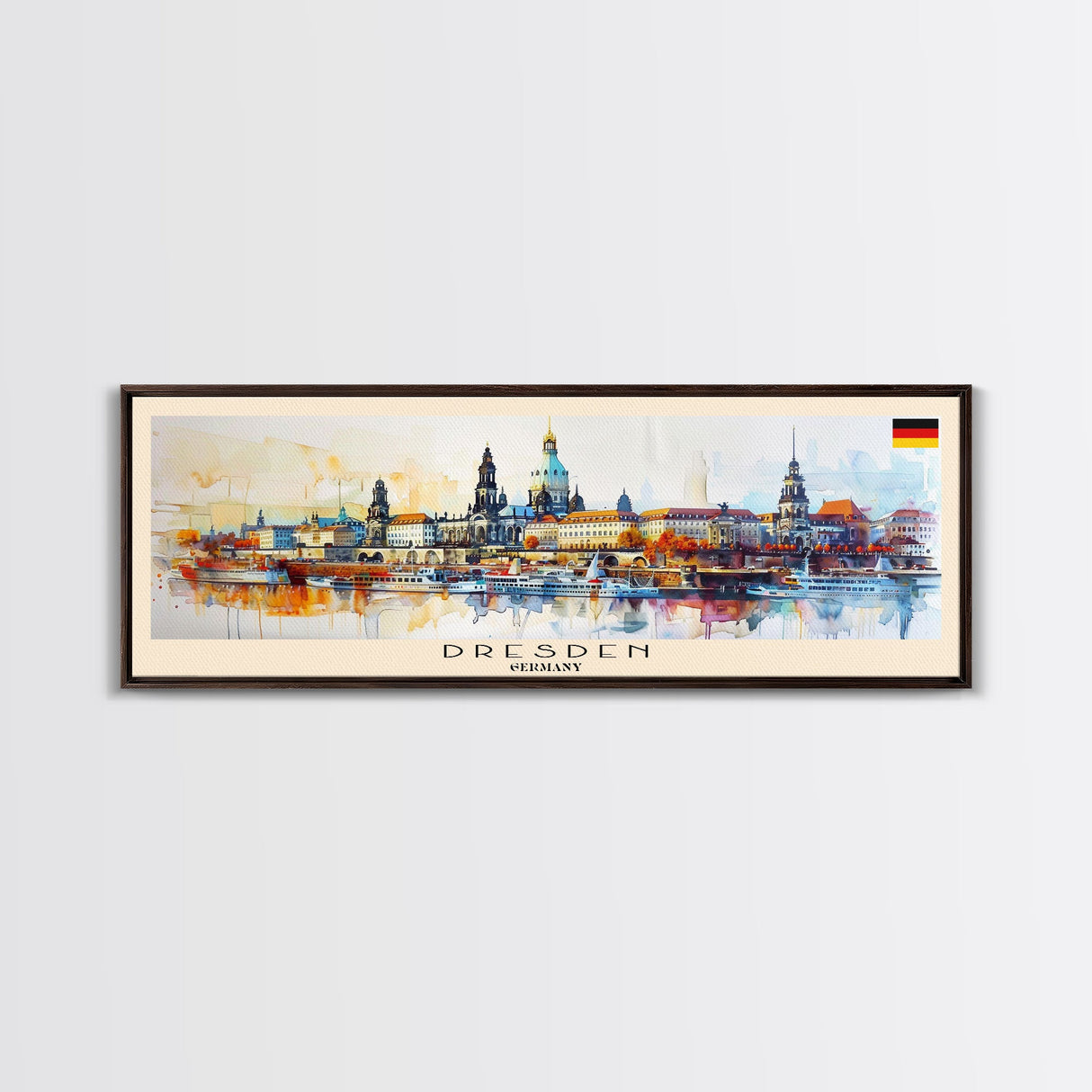 Dresden Germany Travel Art, City Art, Framed Canvas Print or Metal Wall Art, Europe Travel Poster, Panoramic Wall Art, Extra Wide Wall Art