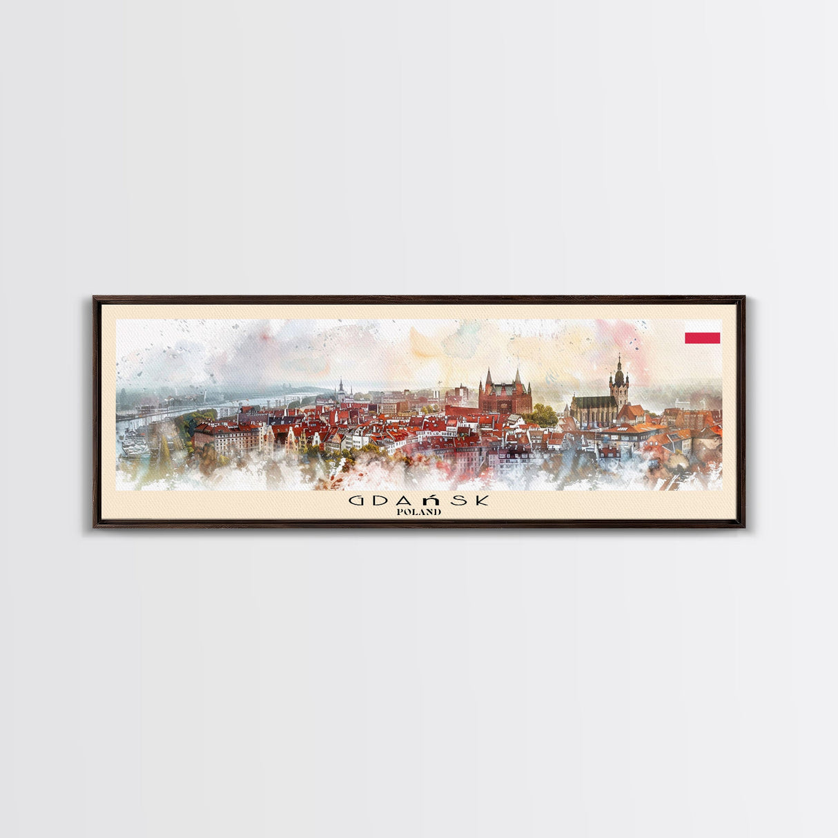 Gdansk Poland Travel Print Wall Art, Panoramic City Art, Travel Art, Wall Decor, Vacation Gift, Framed Canvas Print Or Metal Art