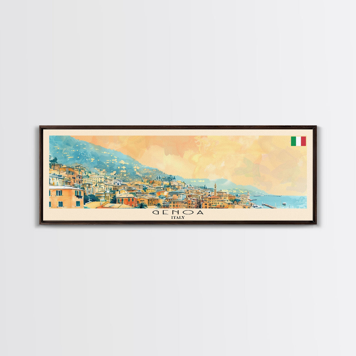 Genoa Italy Travel Art, City Art, Framed Canvas Print or Metal Wall Art, Europe Travel Poster, Panoramic Wall Art, Extra Wide Wall Art