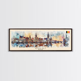 Ghent Belgium Wall Art, Panoramic Travel Poster, Panoramic Framed Canvas Print, City Wall Art, Wall Hanging Home Decor, Travel Art