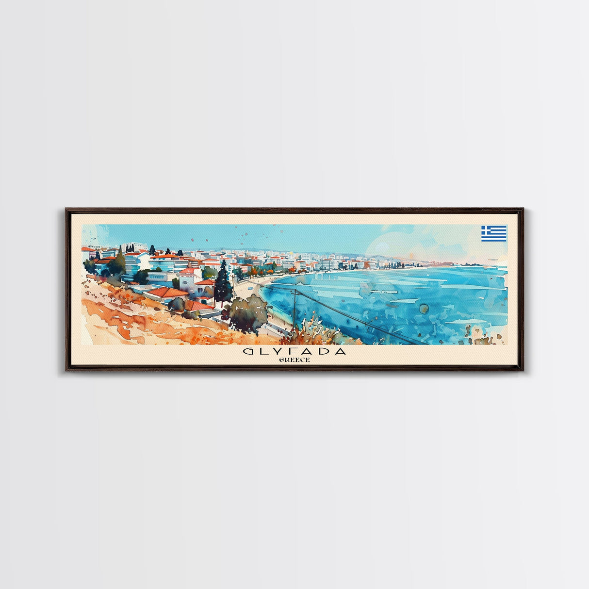 Glyfada Greece Wall Art, Panoramic Travel Poster, Panoramic Framed Canvas Print, City Wall Art, Wall Hanging Home Decor, Travel Art