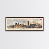 London United Kingdom Panoramic Travel Poster, Framed Canvas Print or Metal Wall Art, Travel Art, Home Decor, Panoramic Painting, Midcentury Art