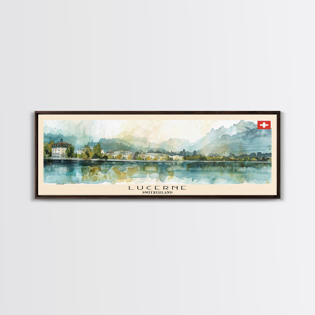 Lucerne Switzerland Travel Art, City Art, Framed Canvas Print or Metal Wall Art, Europe Travel Poster, Panoramic Wall Art, Extra Wide Wall Art