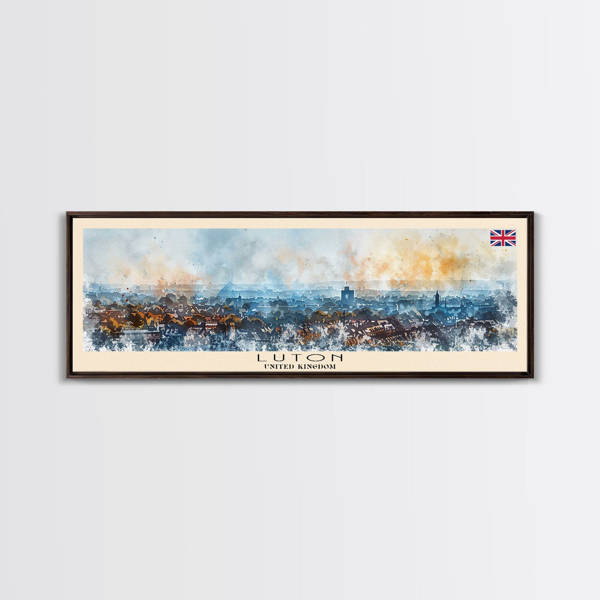 Luton United Kingdom Travel Art, City Art, Framed Canvas Print or Metal Wall Art, Europe Travel Poster, Panoramic Wall Art, Extra Wide Wall Art