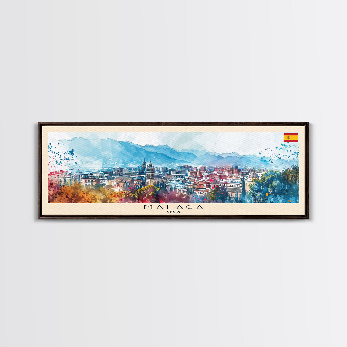 Malaga Spain Wall Art, Panoramic Travel Poster, Panoramic Framed Canvas Print, City Wall Art, Wall Hanging Home Decor, Travel Art