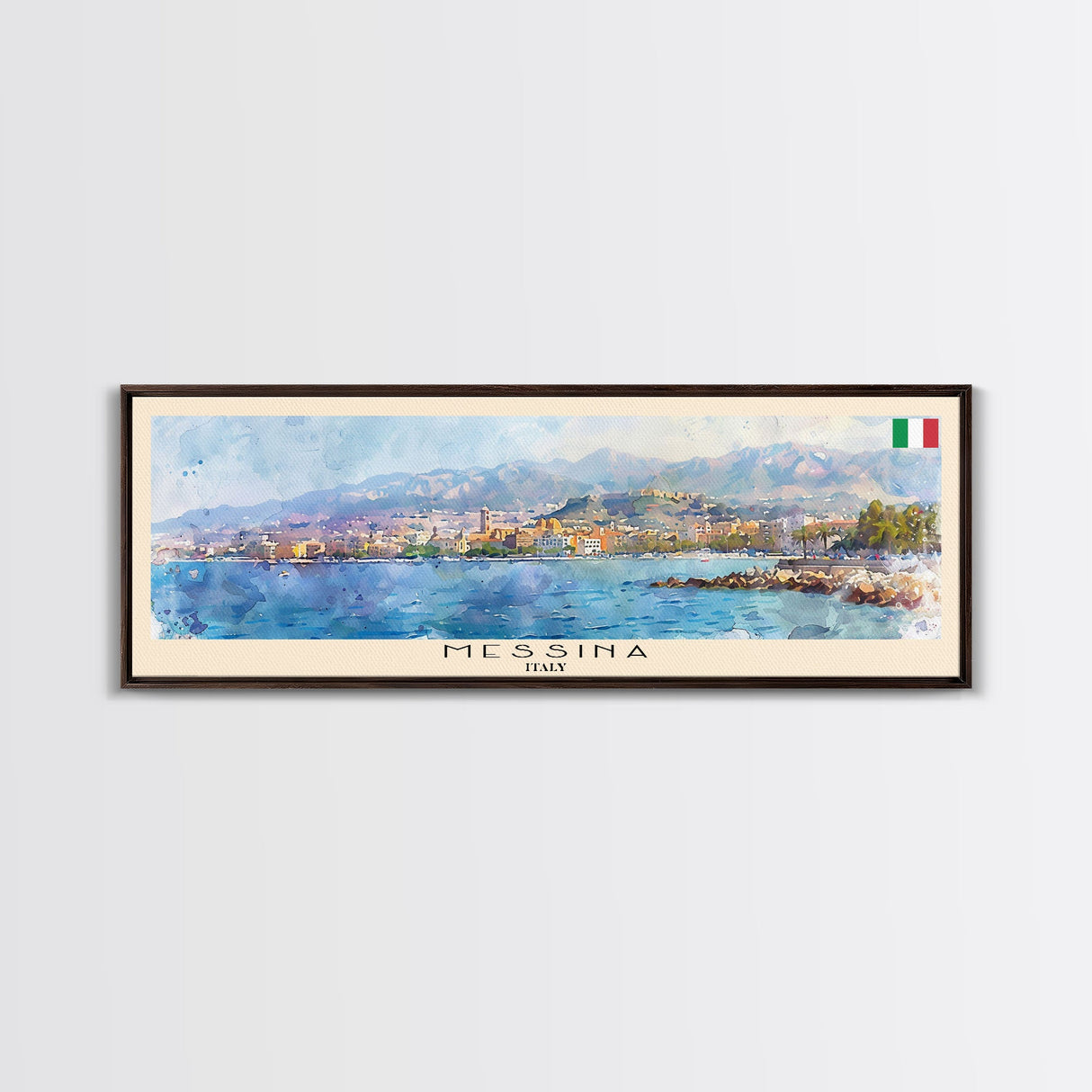 Messina Italy Travel Print Wall Art, Panoramic City Art, Travel Art, Wall Decor, Vacation Gift, Framed Canvas Print Or Metal Art