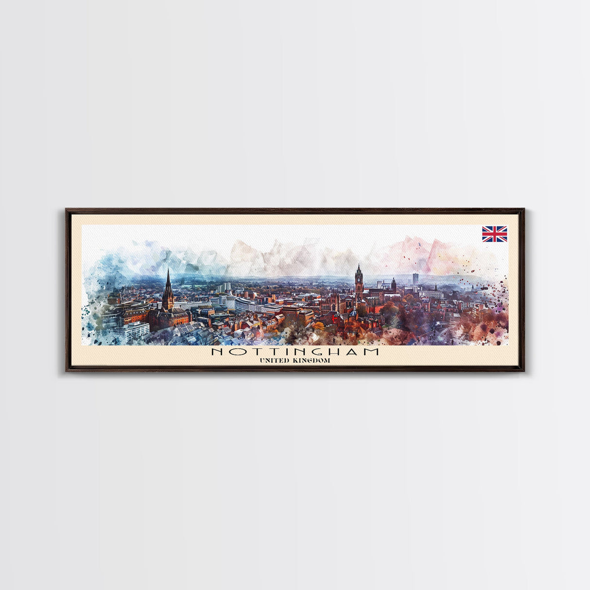 Nottingham United Kingdom Wall Art, Panoramic Travel Poster, Panoramic Framed Canvas Print, City Wall Art, Wall Hanging Home Decor, Travel Art