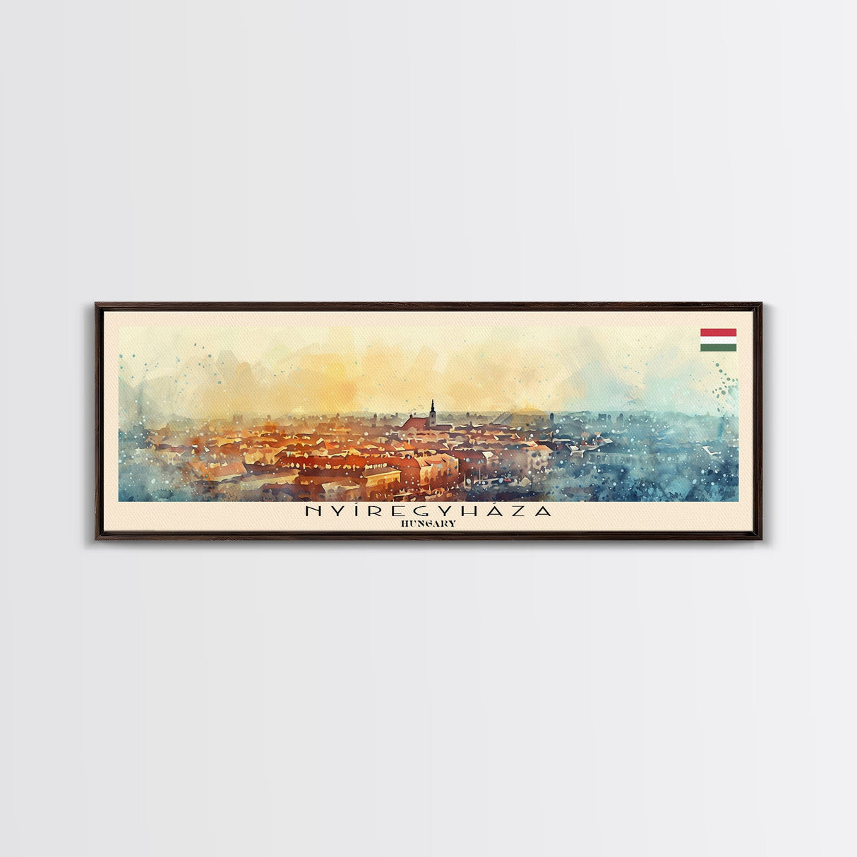 Nyiregyhaza Hungary Panoramic Travel Poster, Framed Canvas Print or Metal Wall Art, Travel Art, Home Decor, Panoramic Painting, Midcentury Art