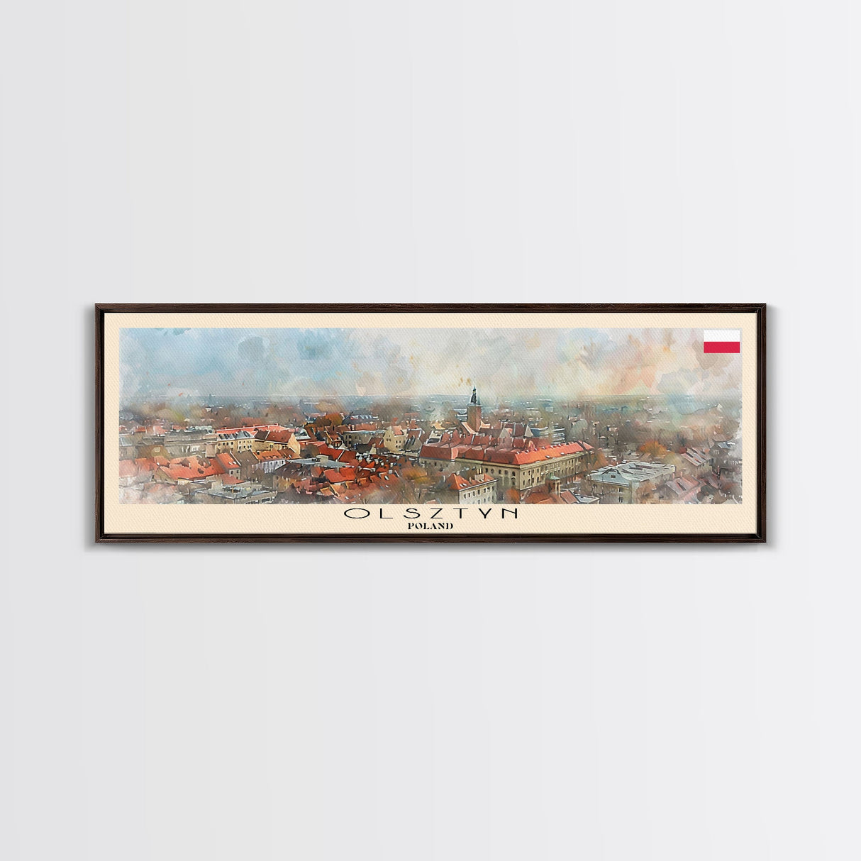 Olsztyn Poland Panoramic Travel Poster, Framed Canvas Print or Metal Wall Art, Travel Art, Home Decor, Panoramic Painting, Midcentury Art