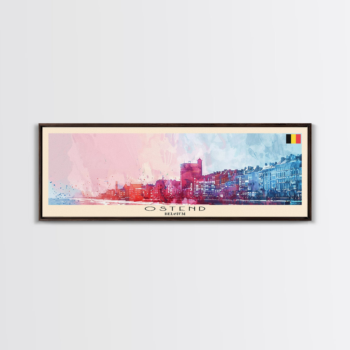 Ostend Belgium Panoramic Travel Poster, Framed Canvas Print or Metal Wall Art, Travel Art, Home Decor, Panoramic Painting, Midcentury Art