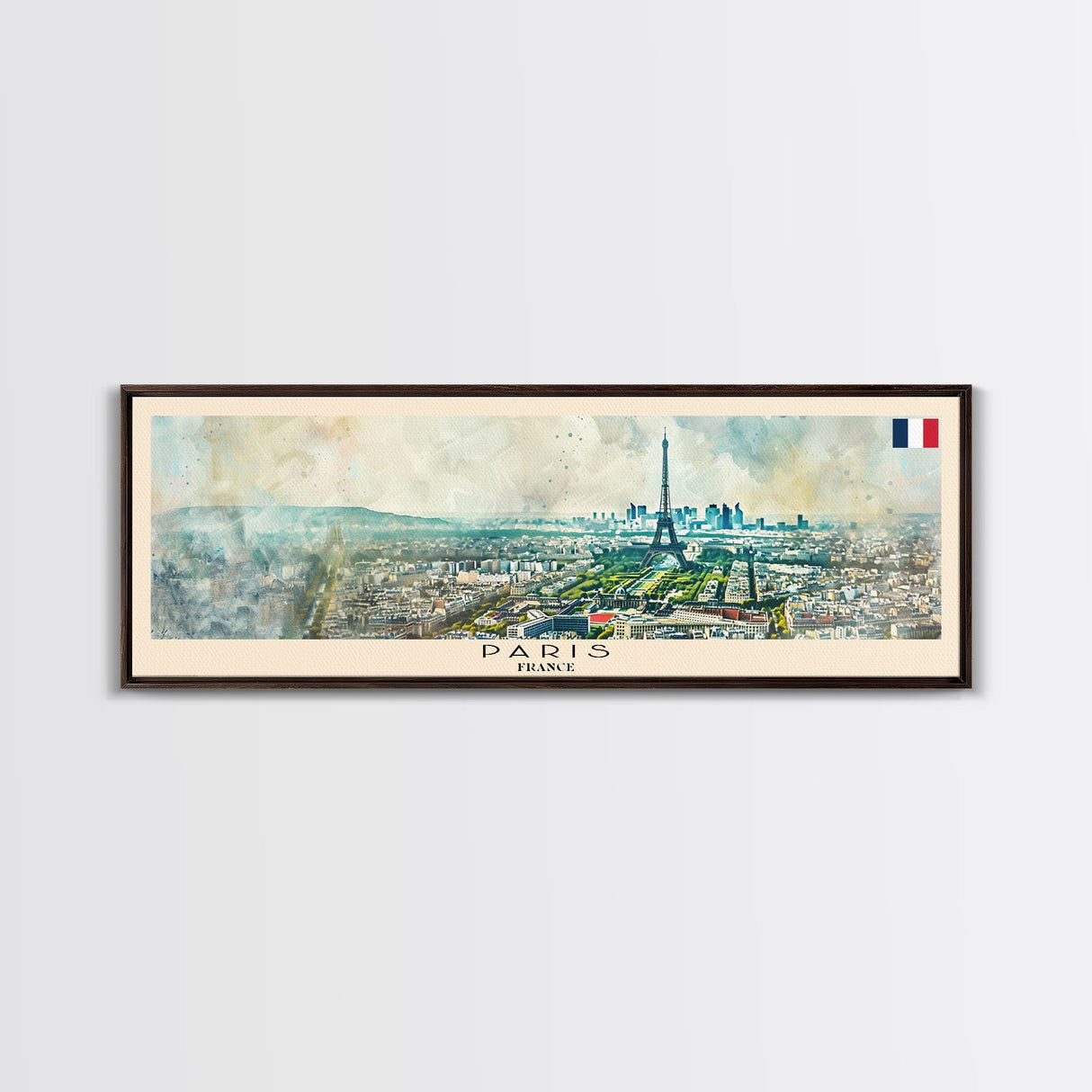 Paris France Panoramic Travel Poster, Framed Canvas Print or Metal Wall Art, Travel Art, Home Decor, Panoramic Painting, Midcentury Art