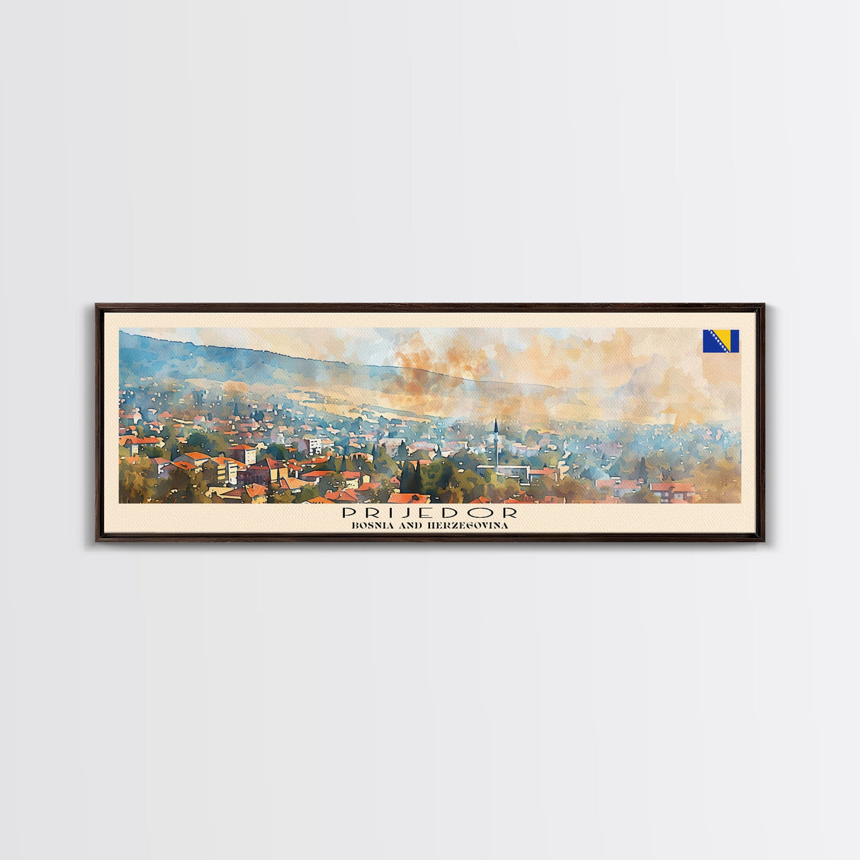 Prijedor Bosnia Travel Art, City Art, Framed Canvas Print or Metal Wall Art, Europe Travel Poster, Panoramic Wall Art, Extra Wide Wall Art