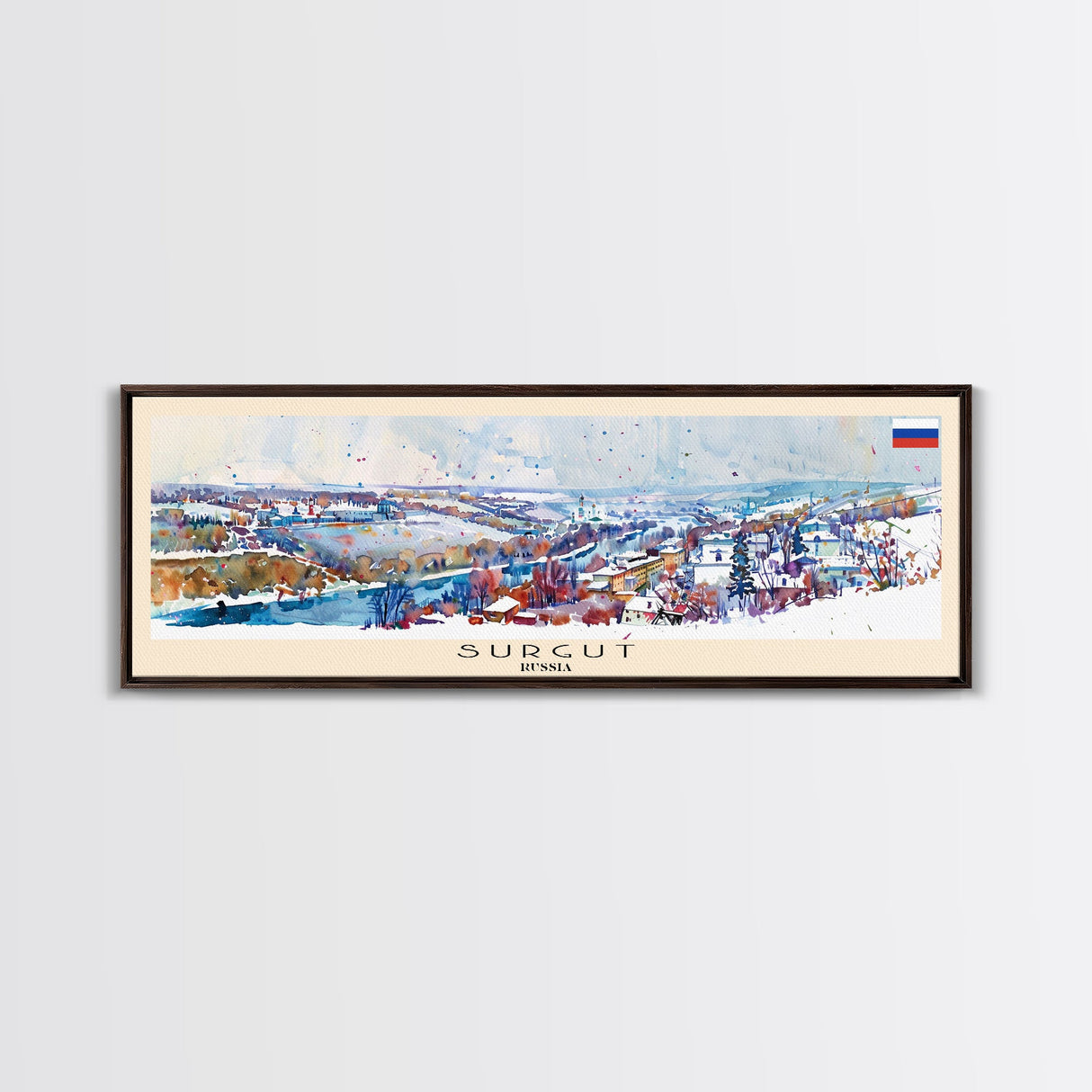 Surgut Russia Panoramic Travel Poster, Framed Canvas Print or Metal Wall Art, Travel Art, Home Decor, Panoramic Painting, Midcentury Art