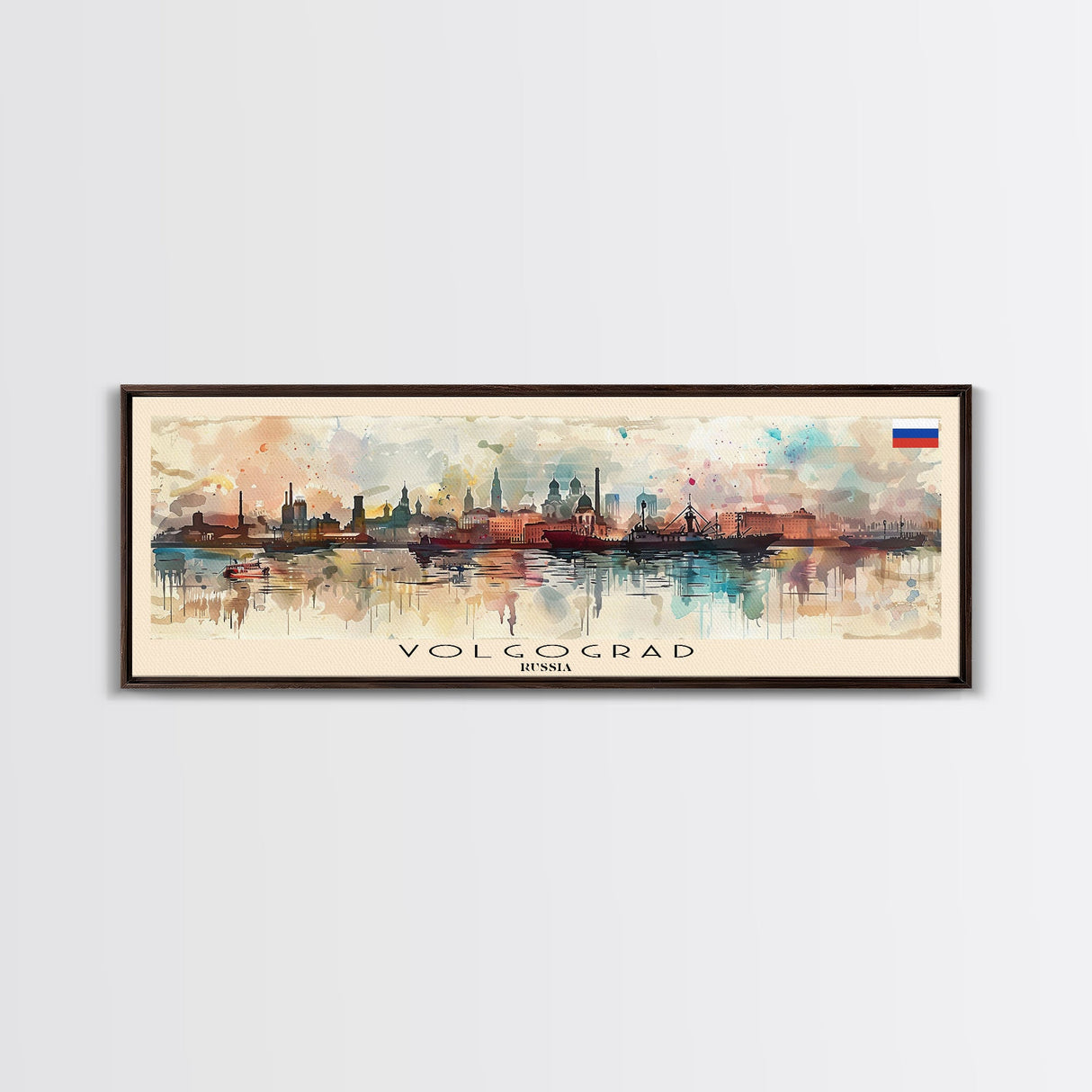 Volgograd Russia Panoramic Travel Poster, Framed Canvas Print or Metal Wall Art, Travel Art, Home Decor, Panoramic Painting, Midcentury Art