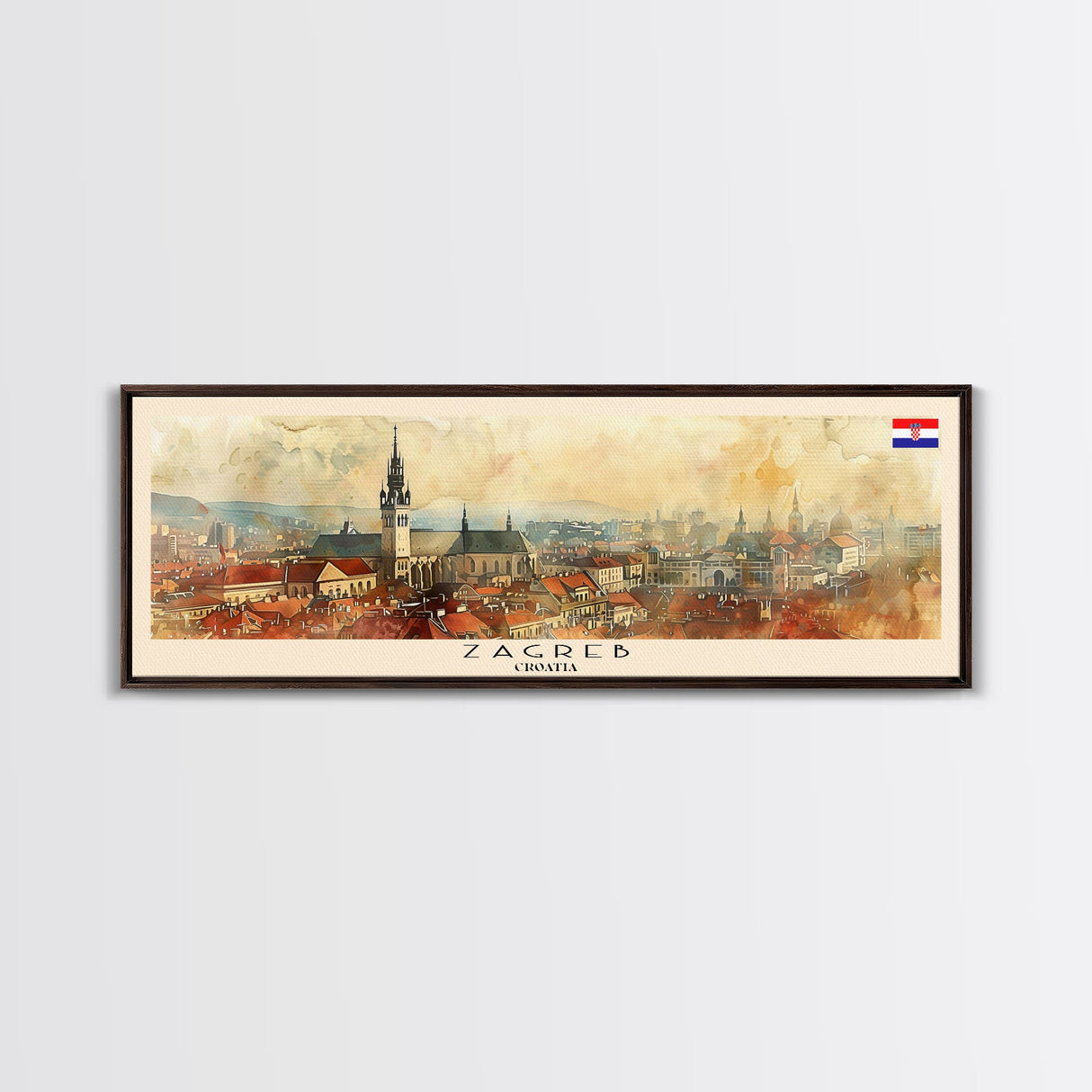 Zagreb Croatia Travel Art, City Art, Framed Canvas Print or Metal Wall Art, Europe Travel Poster, Panoramic Wall Art, Extra Wide Wall Art