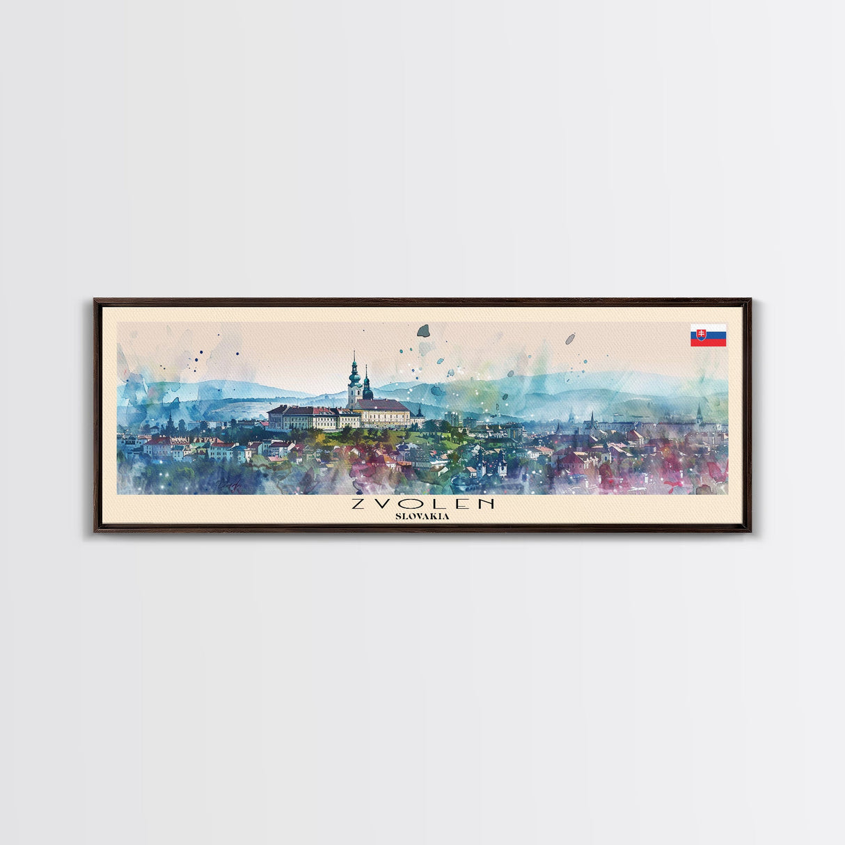 Zvolen Slovakia Panoramic Travel Poster, Framed Canvas Print or Metal Wall Art, Travel Art, Home Decor, Panoramic Painting, Midcentury Art