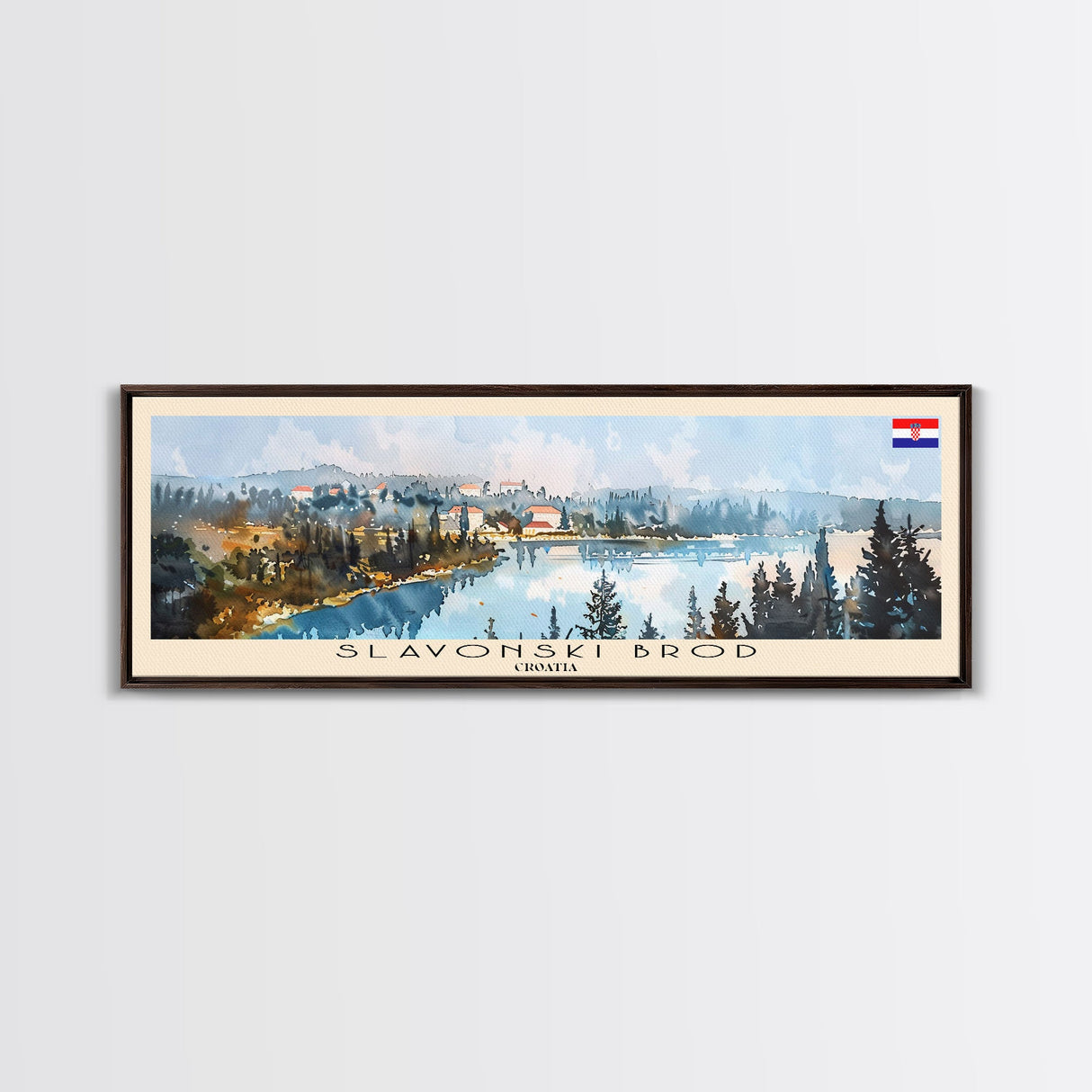 Slavonski Brod Croatia Panoramic Travel Poster, Framed Canvas Print or Metal Wall Art, Travel Art, Home Decor, Panoramic Painting, Midcentury Art