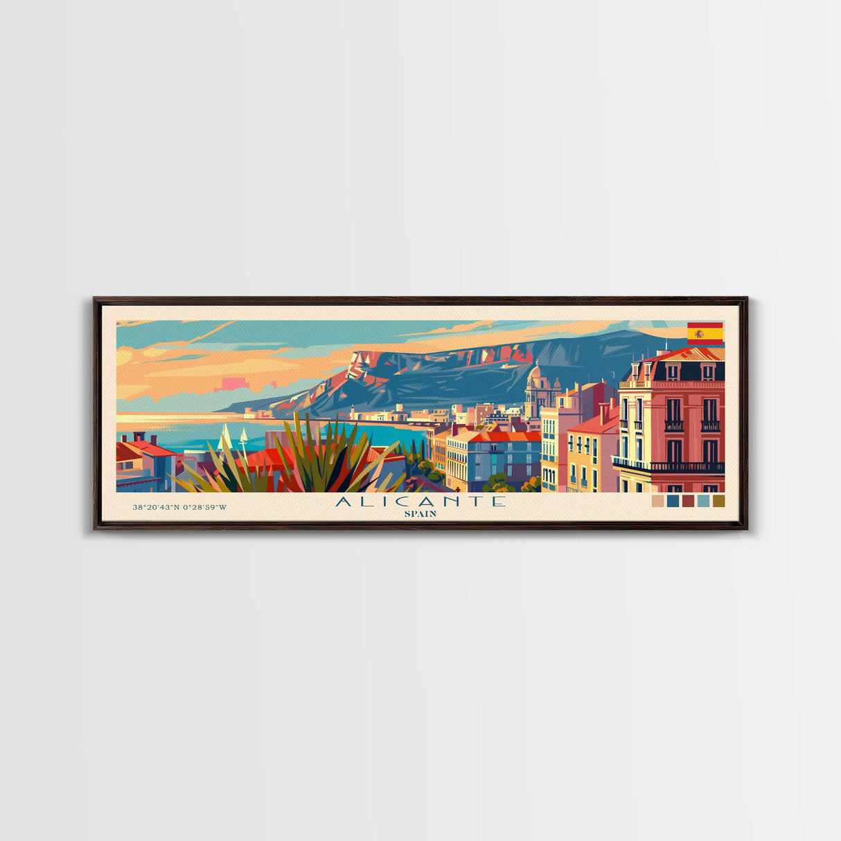 Alicante Spain Travel Print Wall Art, Panoramic City Art, Travel Art, Wall Decor, Vacation Gift, Framed Canvas Print Or Metal Art