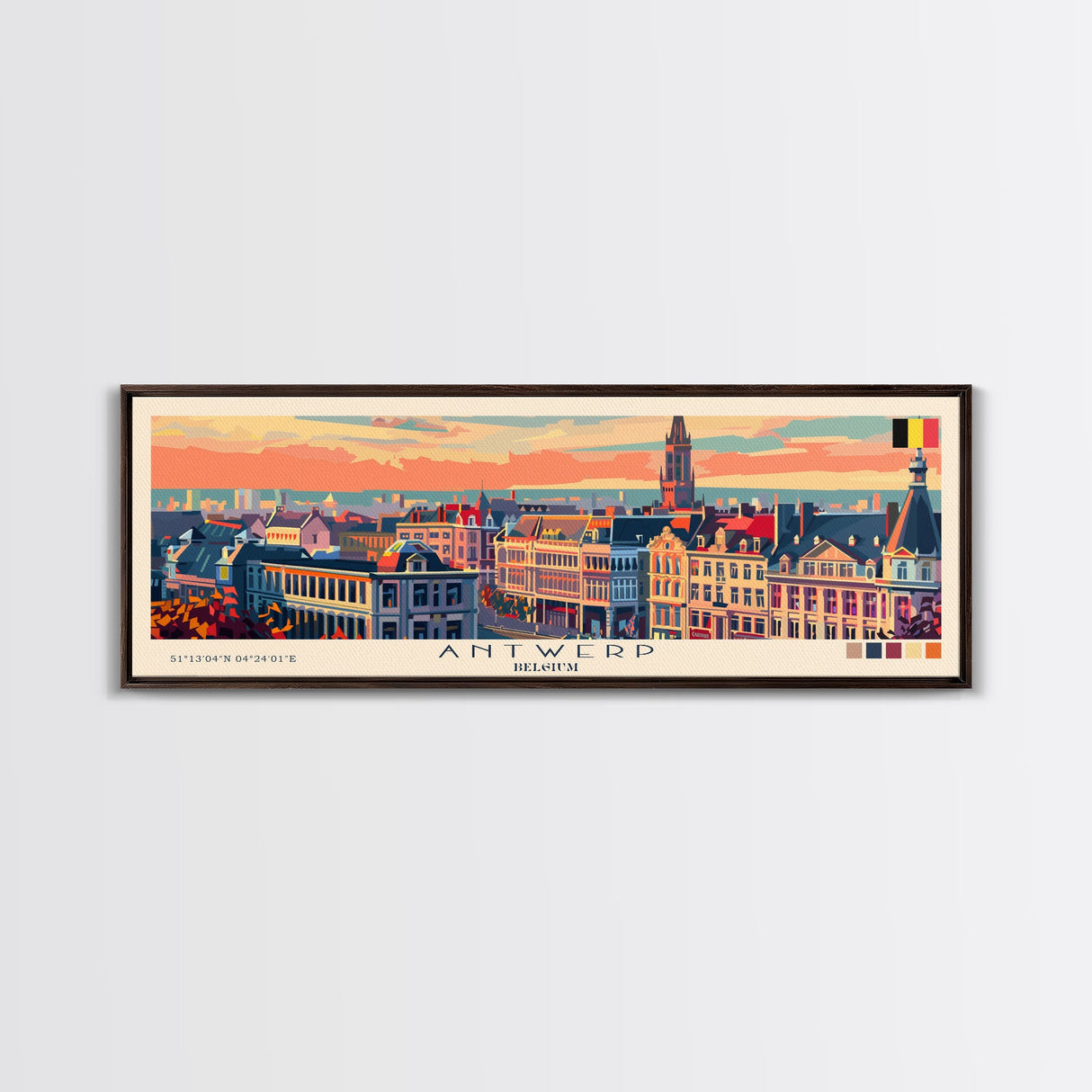 Antwerp Belgium Wall Art, Panoramic Travel Poster, Panoramic Framed Canvas Print, City Wall Art, Wall Hanging Home Decor, Travel Art