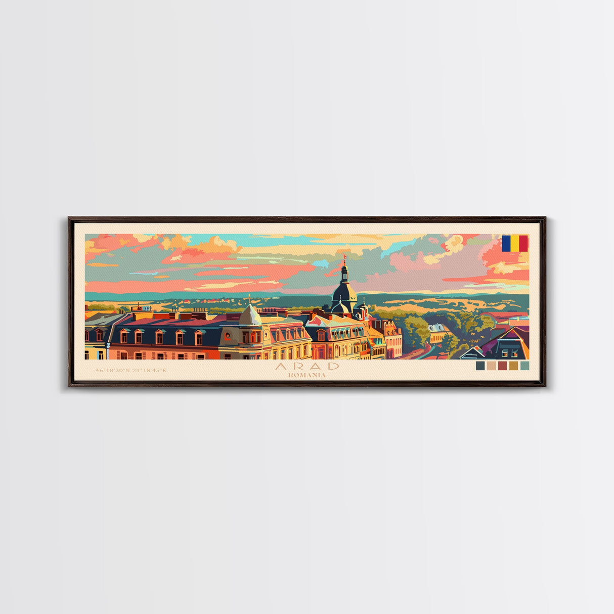 Arad Romania Travel Art, City Art, Framed Canvas Print or Metal Wall Art, Europe Travel Poster, Panoramic Wall Art, Extra Wide Wall Art