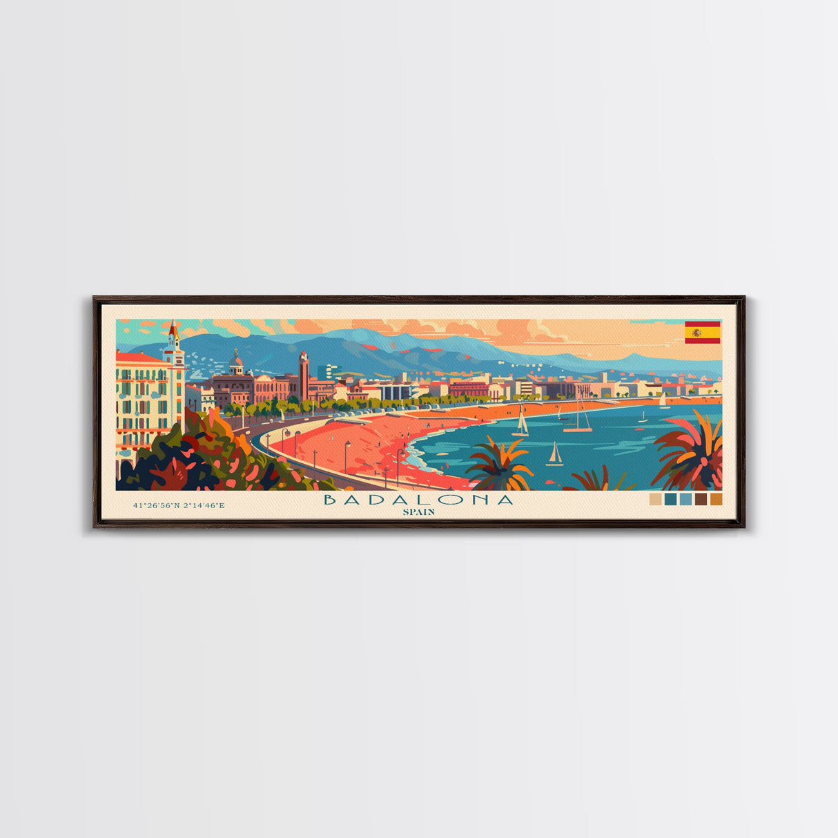 Badalona Spain Travel Print Wall Art, Panoramic City Art, Travel Art, Wall Decor, Vacation Gift, Framed Canvas Print Or Metal Art