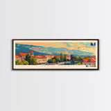 Banja Luka Bosnia Panoramic Travel Poster, Framed Canvas Print or Metal Wall Art, Travel Art, Home Decor, Panoramic Painting, Midcentury Art